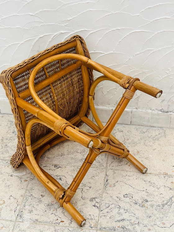 Image 1 of Sgabello curvo vintage in rattan e bambù