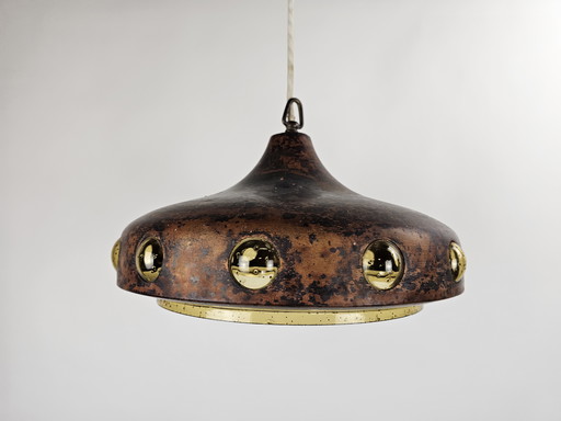 Pendant lamp copper and amber glass by Nanny Still