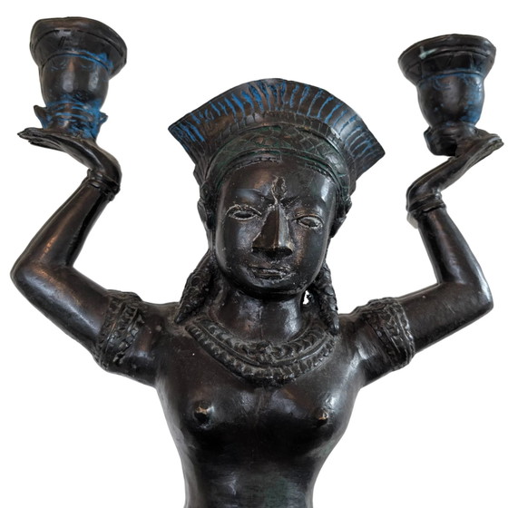 Bronzen Yakshi Tempeldanseres Kandelaar – Kandelaars en kaarsen (photo 9 of 10)