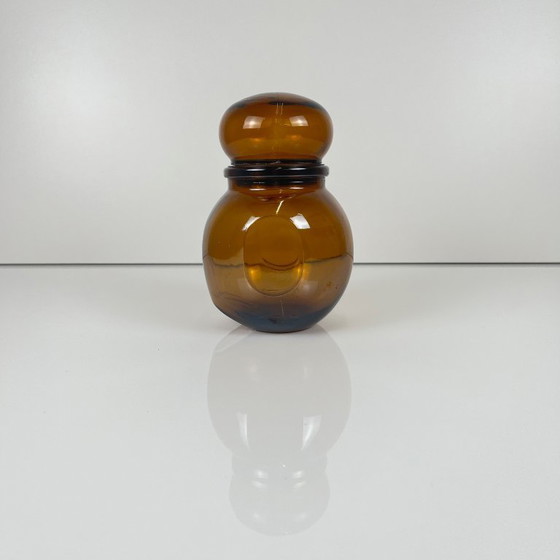 Image 1 of Vorratsglas aus geräuchertem braunem Glas, Lever, Belgien