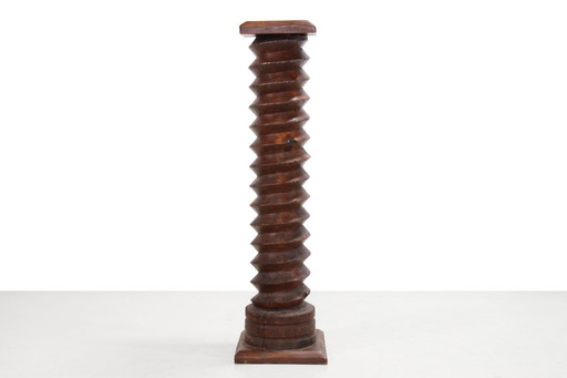 Artisanal antique oak wine press screw column