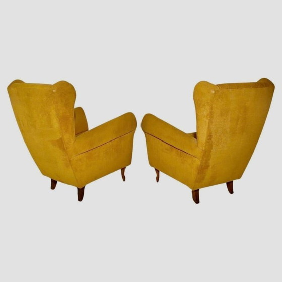 Image 1 of Conjunto de 3 sofás y sillones de terciopelo mostaza de mediados de siglo de ISA Bergamo, Italia.