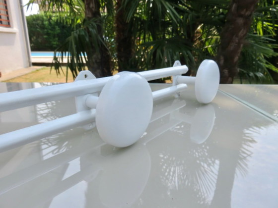 Image 1 of Wall-mounted coat rack with 3 hooks in white lacquered metal, 80s'.