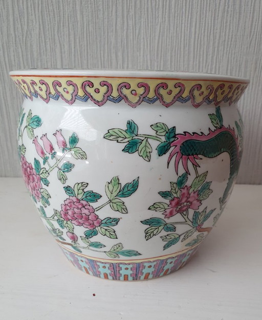 Chinese Flowerpot – Famille Rose (Dragon & Phoenix) – 21x18cm