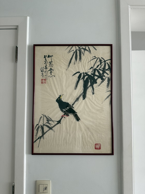 Chinese Ink Painting - Bamboo Bird - 47x64 cm – Paintings & Drawings, Glass, Paper (photo 7 of 9)