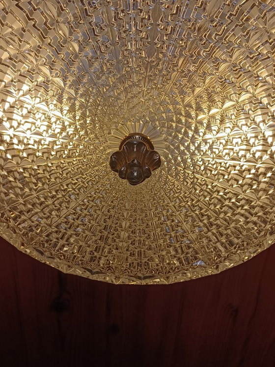 Image 1 of Grote vintage kristallen plafonnière 40 cm – Hollywood Regency (Brons/Messing)