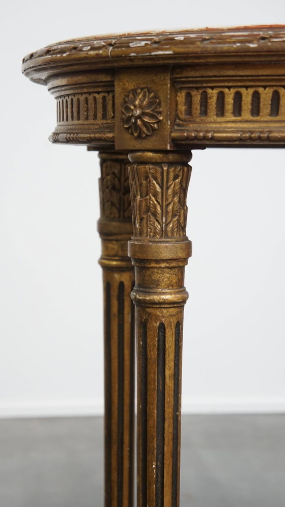 Image 1 of Antique French round gold side table with a marble top