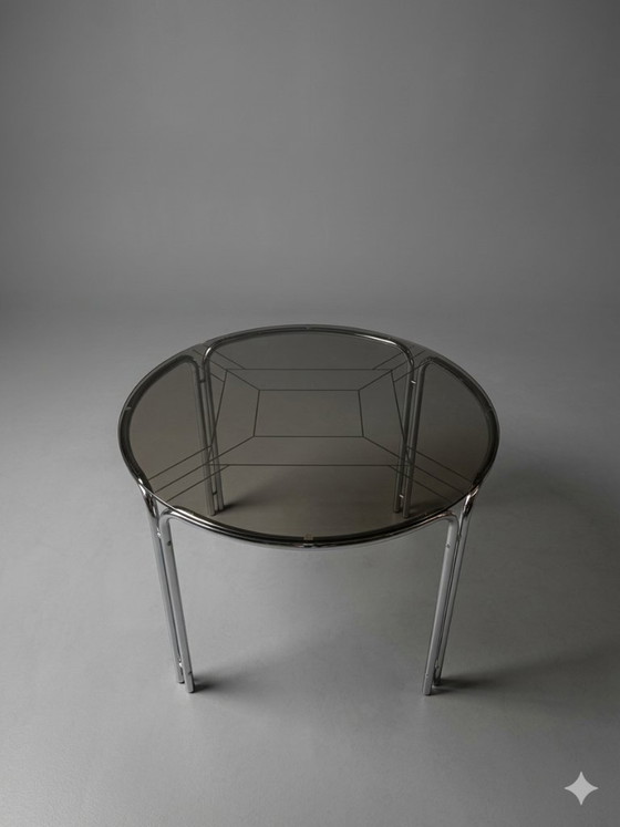Image 1 of Vintage design eettafel - chroom & rookglas