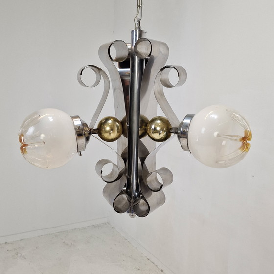 Image 1 of Vintage Mazzega Murano Hanglamp met 3 Glazen Bollen, Italië, circa 1970