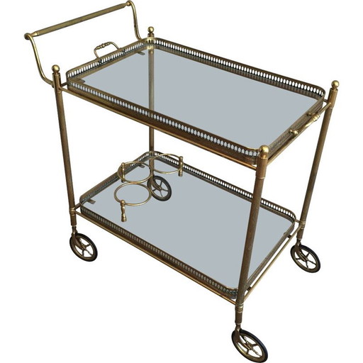 Carrello vintage in ottone con vassoi estraibili, Francia 1940