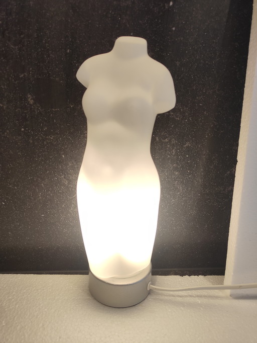 James & Poki Co frosted glass torso table lamp, 1990