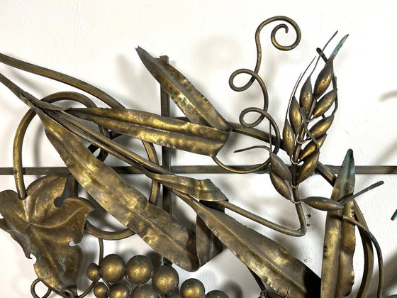 Image 1 of Brass wall decoration with grapes and sheaf of wheat, 1950s