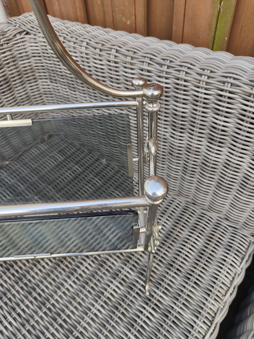 Vintage Magazine Rack of Brass and Glass Maison Bagues