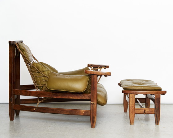 Image 1 of Jean Gillon "Jangada" Lounge Chair & Ottomane For Italma Wood Art, 1968