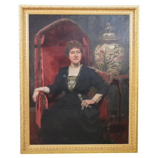 Large Oil Painting on Canvas, Portrait of a Lady, Signed and Dated 1913