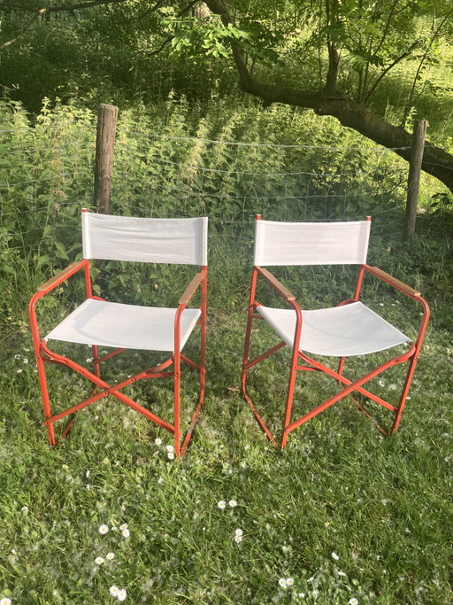 Set of vintage Italian director's chair / folding chair / garden chair metal canvas / cotton