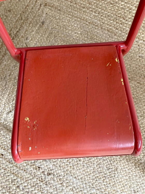 Image 1 of Pair of Mullca nursery chairs in metal and wood painted red and blue, 1950s