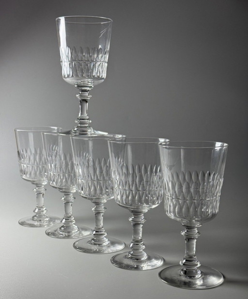 Val Saint Lambert “Service Théodora” kristallen wijn- of waterglazen, België, catalogus 1904-1905, set van 6

