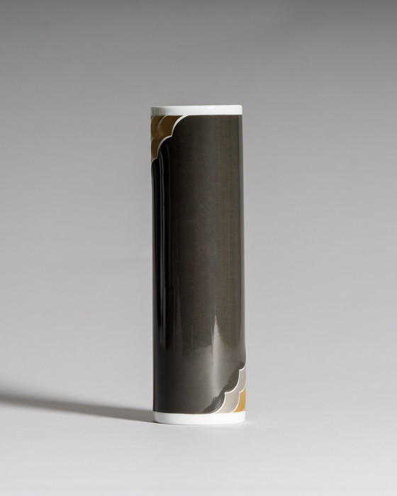 Image 1 of Natalie Sapone for Rosenthal Studio Line – Black Porcelain Vase with Metallic Ornaments, West Germany, 1960s–70s