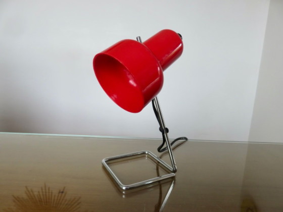 Image 1 of Chrome-plated metal and red ABS plastic lamp, 1970s/80s