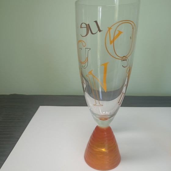 Vintage Veuve Clicquot 'Alphabet' Champagneflûtes – Set van 3 – Collector's Item – Glazen & Karaffen, Crystal (photo 3 of 10)