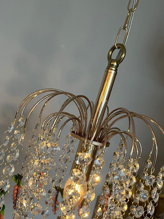Image 1 of Set of 3 Vintage Pink Grapes Fruit Teardrop Chandelier From Murano