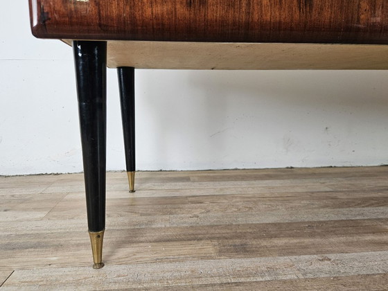 Image 1 of Vintage six-drawer mahogany burl dresser with glass top, 1960