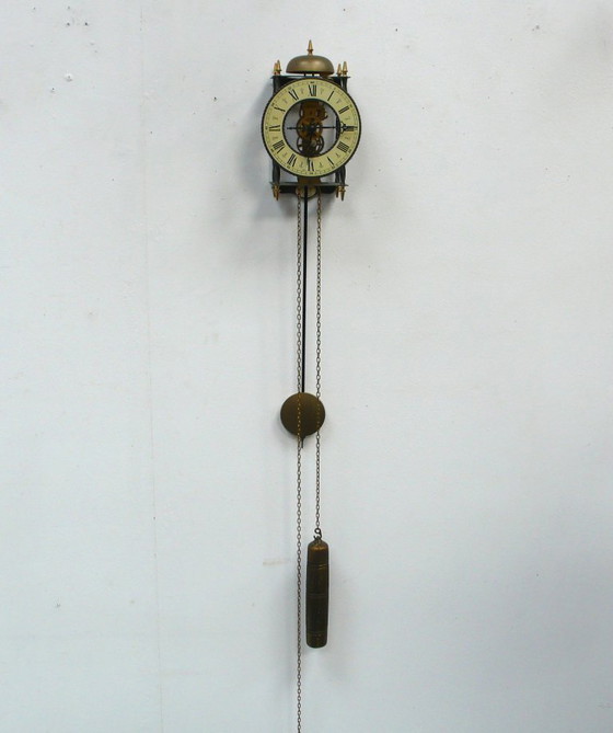 Image 1 of Hermle skeleton pendulum wall clock manual chain winding, Black Forest Germany,