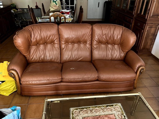 Ensemble canapé et fauteuil en cuir vintage (3)