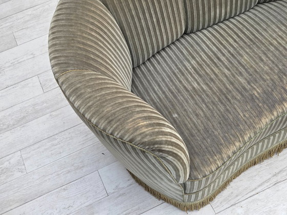 Image 1 of 1970s, Danish 2-seater curved sofa, original furniture velour, beech wood.