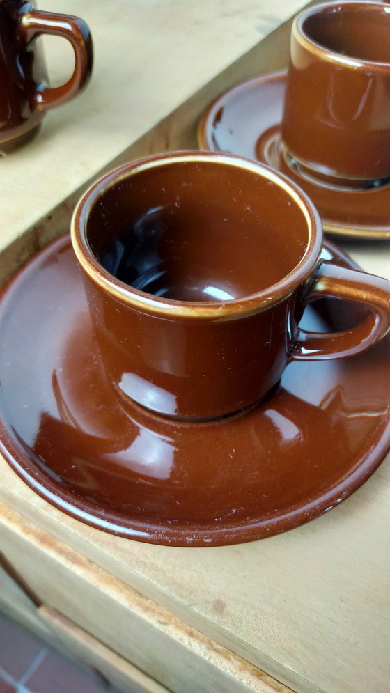 Image 1 of Set of 6 bistro cups and saucers, Apilco Deshoulières porcelain