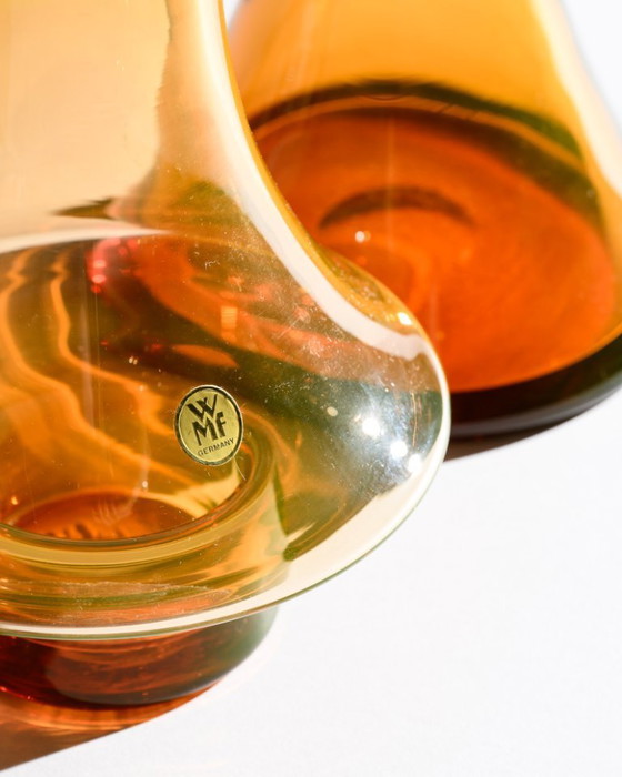 Image 1 of WMF Cari Zalloni Uranium Glass Vase Duo Space-Age Design Vintage Futurism Style