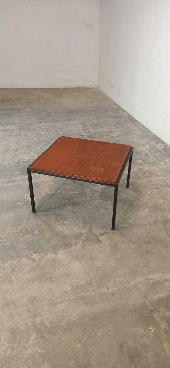 Image 1 of Vintage teak and black metal frame coffee table 