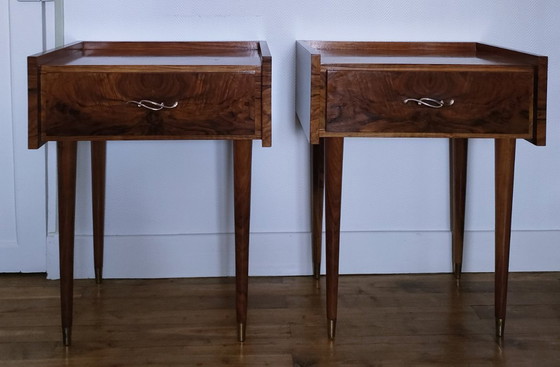 Image 1 of paire de chevets bois placage remarquable années 60