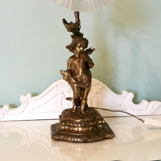 ANTIQUE BRONZE LAMP WITH ANGEL