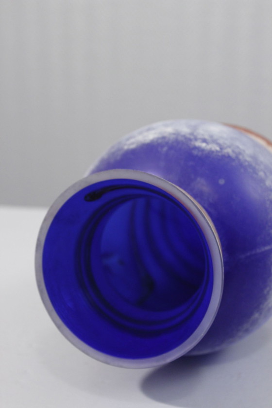 Image 1 of Large Vintage Vase Murano Glass Scavo Technique Post-Modern Design 1980s