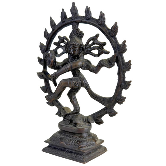Statua Compatta in Bronzo Shiva Nataraja – Statuetta da Altare Indiana – 14.5 cm – Sculture, Bronze, Brass (photo 8 of 10)