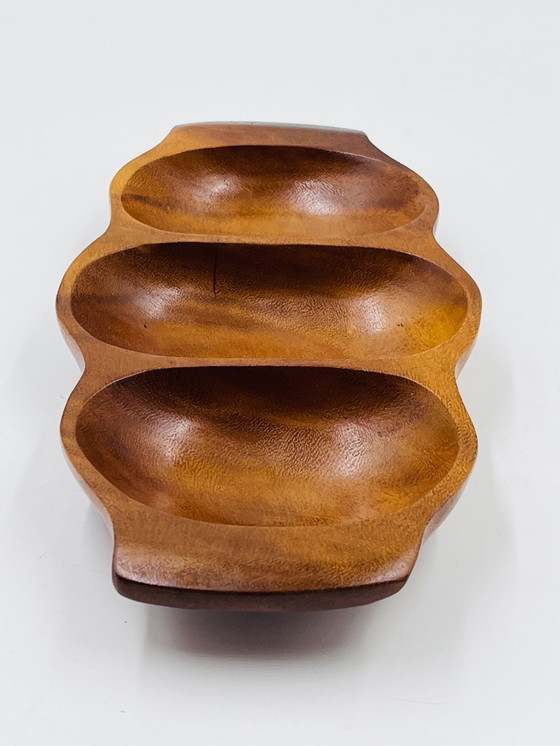 Image 1 of Bandeja compartimentada en madera exótica tallada, Asia, años 70