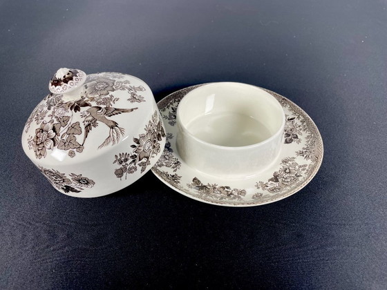 Image 1 of Beurrier en céramique blanche et brune Wedgwood Faisans
