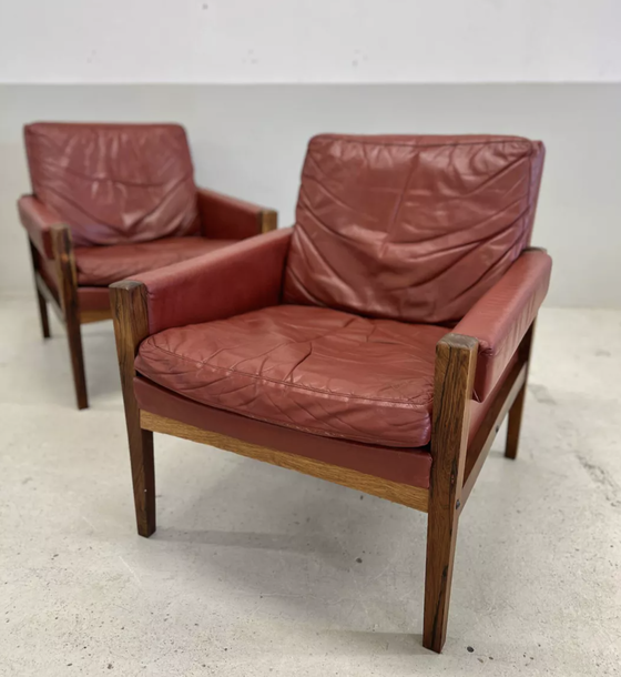 Image 1 of Vintage Danish Lounge Chairs In Rosewood And Leather. 1960s.