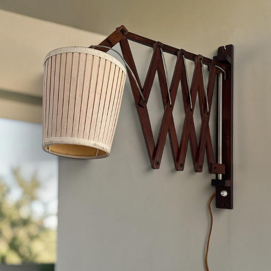 Lampe murale extensible accordéon en bois de style scandinave, en forme de ciseaux, avec prise électrique, (photo 4 of 11)