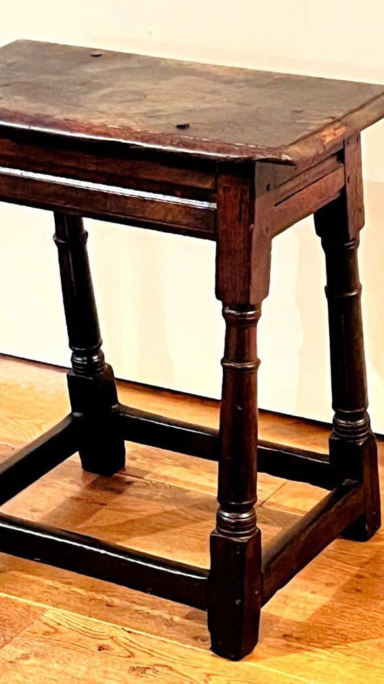 Image 1 of Taburete/mesa auxiliar antiguo de roble inglés