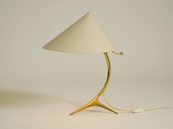 Image 1 of Beautiful large mid-century modern brass crow's foot table lamp by Kalmar Austria