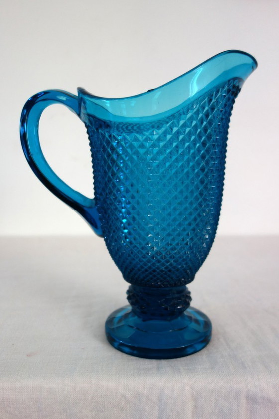 Vintage blue cut glass pitcher – Table accessories (photo 4 of 10)