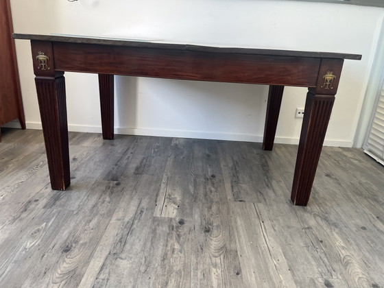 Antique Walnut Dining Table (145x102x77) With Ornaments And 4 Extension Leaves (Each 50) – Wood, Brass (photo 4 of 5)