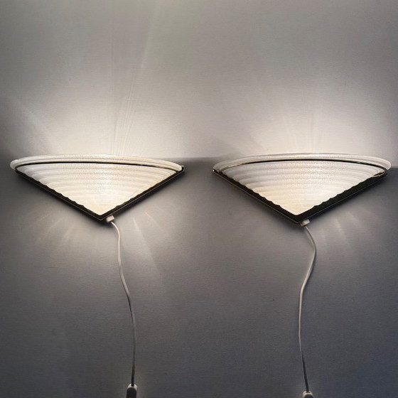 Image 1 of Set di lampade da parete vintage in vetro con supporto dorato, anni '70