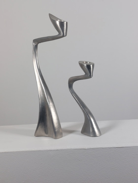 Image 1 of Paire de chandeliers vintage en aluminium de Matthew Hilton