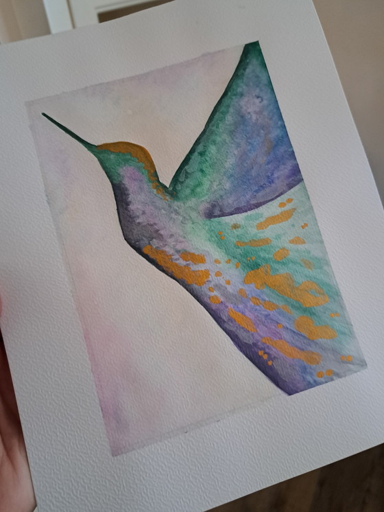 Image 1 of Watercolor painting hummingbird | With frame