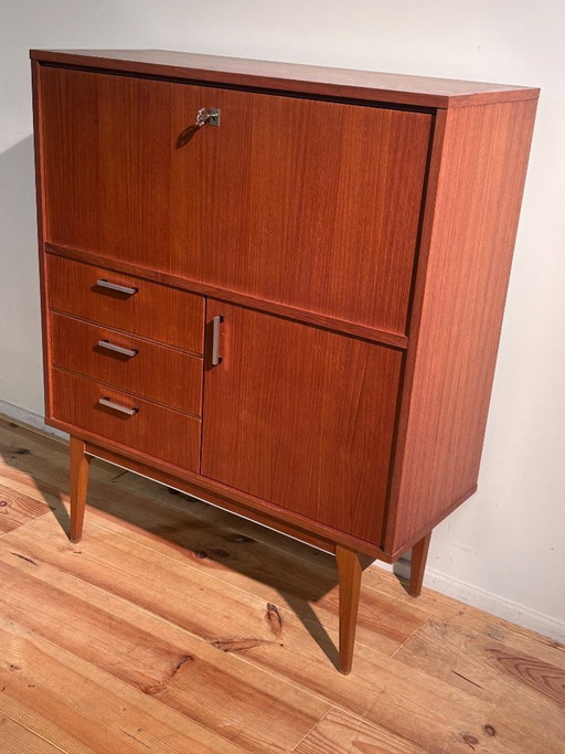 Vintage secretaire in teak, midboard sixties