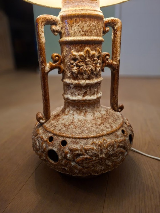 Image 1 of Vintage ceramic floor lamp / large table lamp in fat lava style - 1960s/70s - sculptural base with light openings